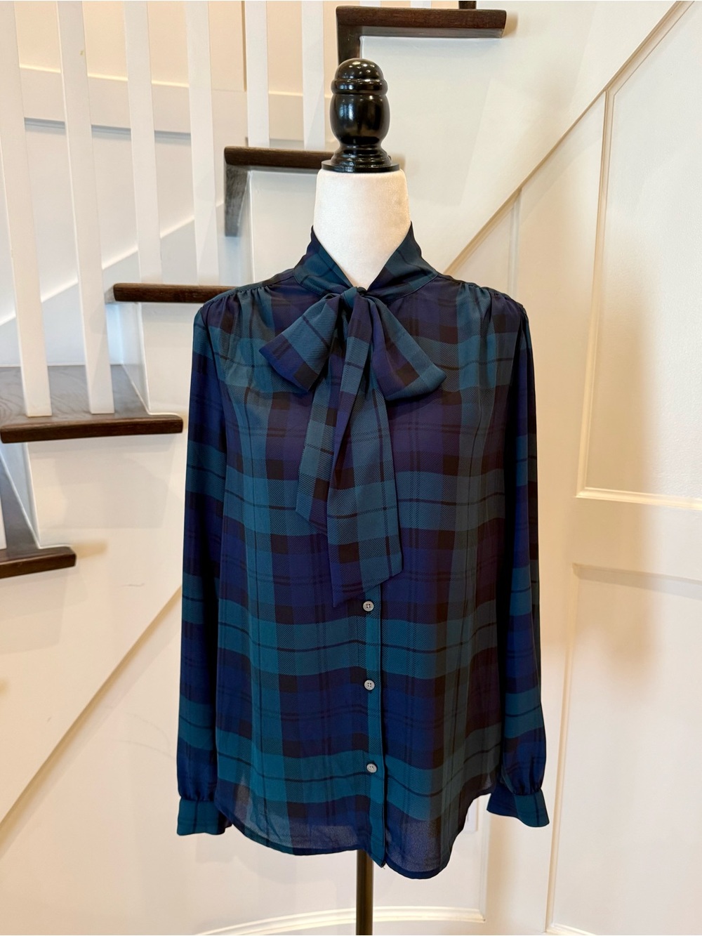 J. Crew Plaid Bow-Tie Blouse